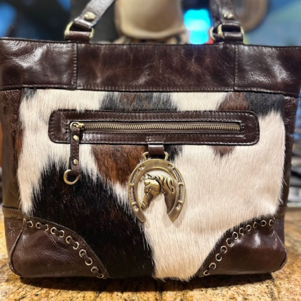 Patricia Nash Excellent Condition Leather Cow Hair Equestrian Bag